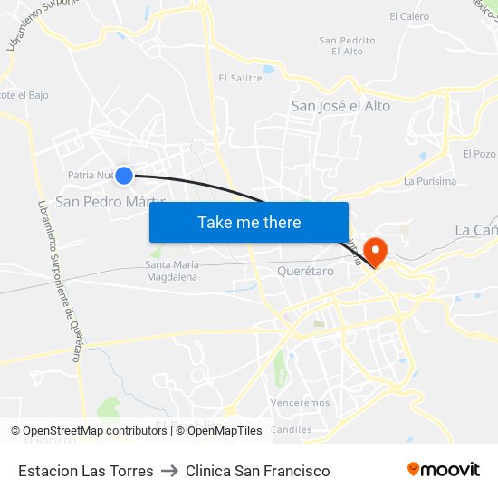Estacion Las Torres to Clinica San Francisco map