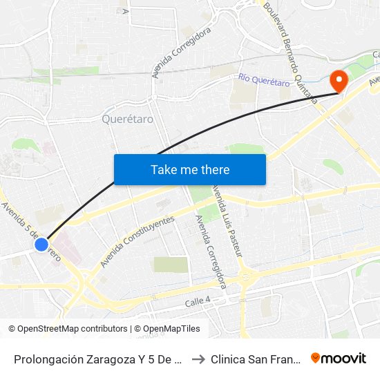 Prolongación Zaragoza Y 5 De Febrero to Clinica San Francisco map