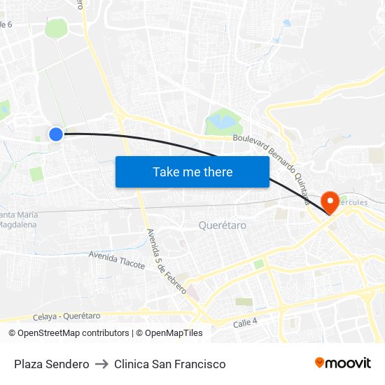 Plaza Sendero to Clinica San Francisco map
