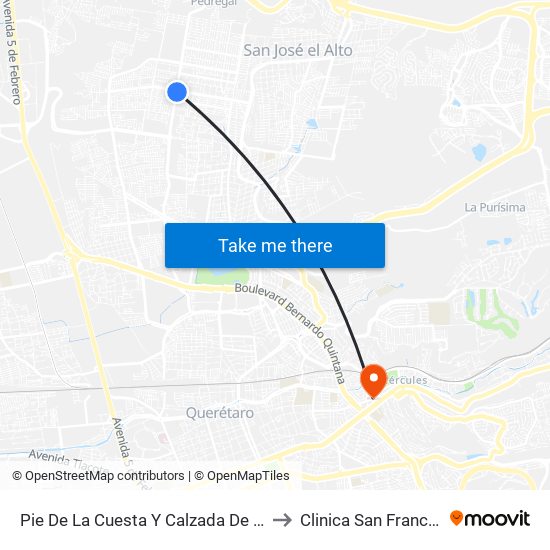 Pie De La Cuesta Y Calzada De Belen to Clinica San Francisco map