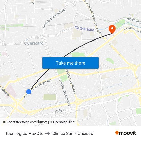 Tecnilogico Pte-Ote to Clinica San Francisco map