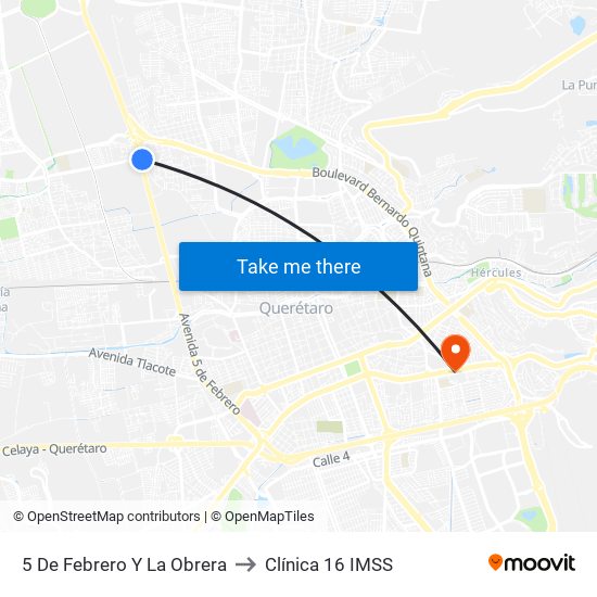 5 De Febrero Y La Obrera to Clínica 16 IMSS map