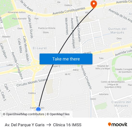 Av. Del Parque Y Garis to Clínica 16 IMSS map