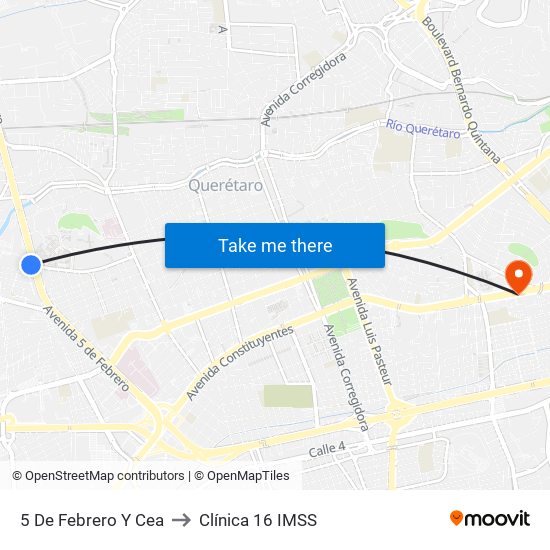 5 De Febrero Y Cea to Clínica 16 IMSS map