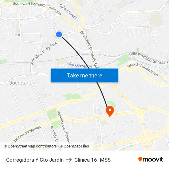 Corregidora Y Cto Jardín to Clínica 16 IMSS map