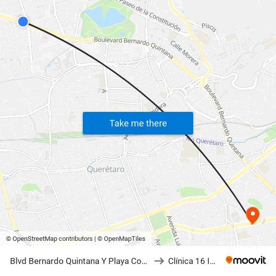 Blvd Bernardo Quintana Y Playa Condesa to Clínica 16 IMSS map