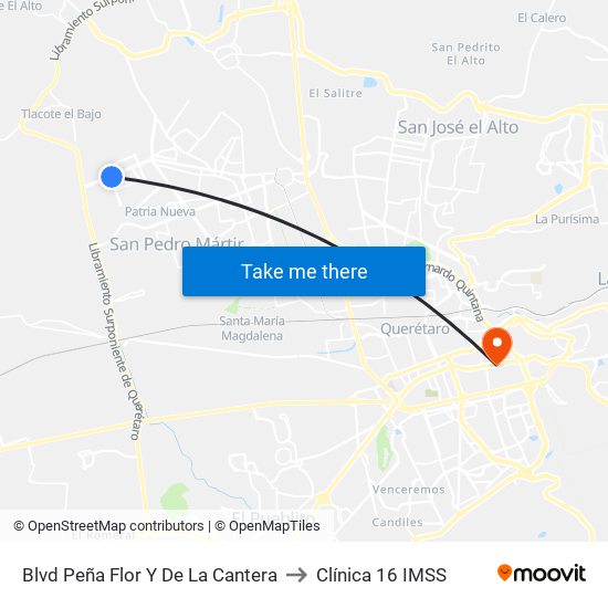 Blvd Peña Flor Y De La Cantera to Clínica 16 IMSS map