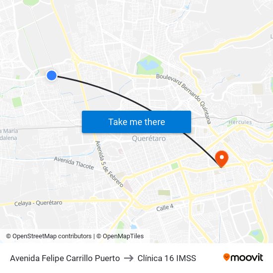 Avenida Felipe Carrillo Puerto to Clínica 16 IMSS map