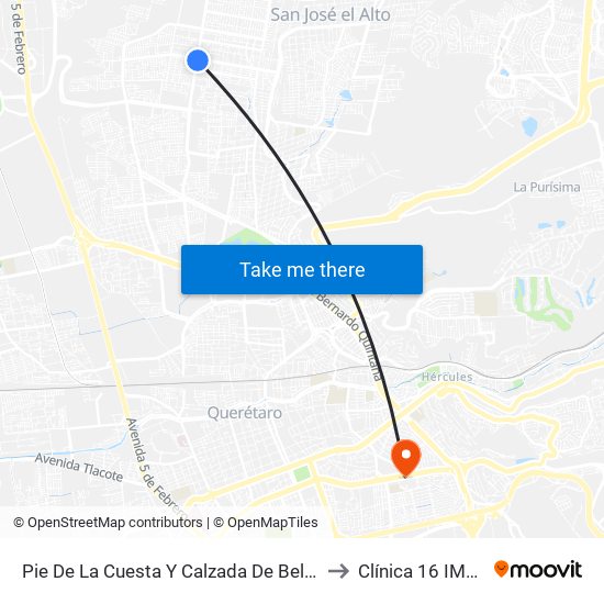 Pie De La Cuesta Y Calzada De Belen to Clínica 16 IMSS map