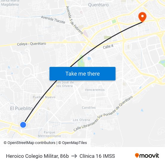 Heroico Colegio Militar, 86b to Clínica 16 IMSS map