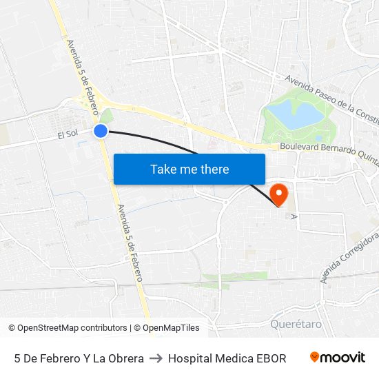 5 De Febrero Y La Obrera to Hospital Medica EBOR map