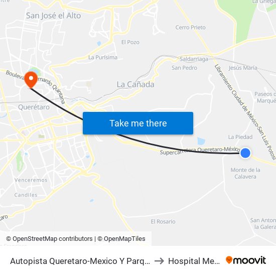 Autopista Queretaro-Mexico Y Parque Industrial El Marques to Hospital Medica EBOR map