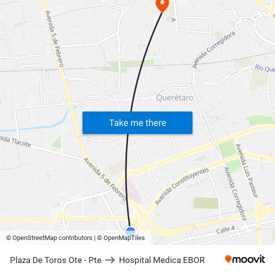 Plaza De Toros Ote - Pte to Hospital Medica EBOR map