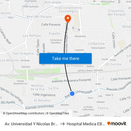 Av. Universidad Y Nicolas Bravo to Hospital Medica EBOR map