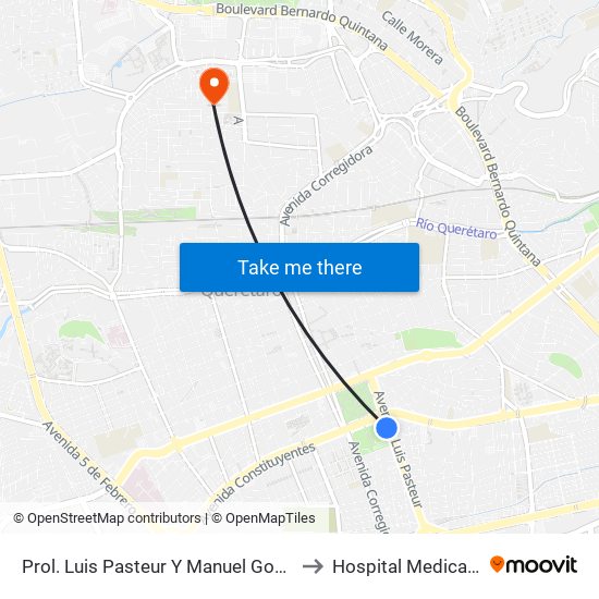 Prol. Luis Pasteur Y Manuel Gomez Morin to Hospital Medica EBOR map