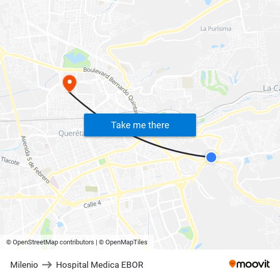 Milenio to Hospital Medica EBOR map