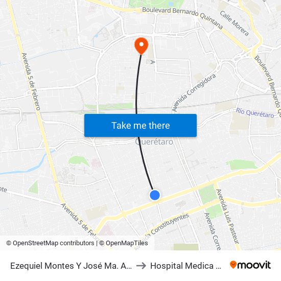 Ezequiel Montes Y José Ma. Arteaga to Hospital Medica EBOR map
