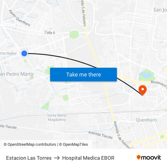 Estacion Las Torres to Hospital Medica EBOR map