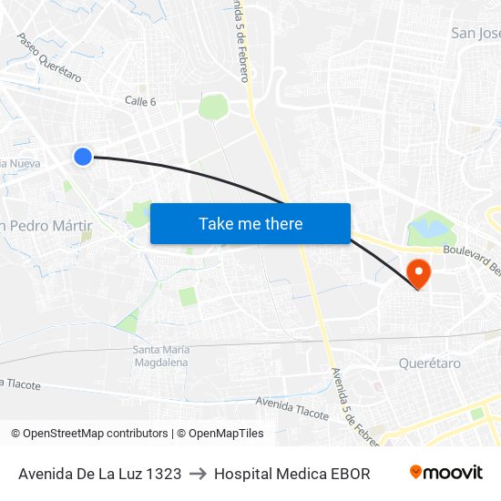 Avenida De La Luz 1323 to Hospital Medica EBOR map