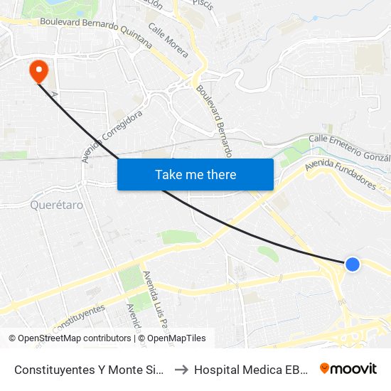 Constituyentes Y Monte Sinai to Hospital Medica EBOR map