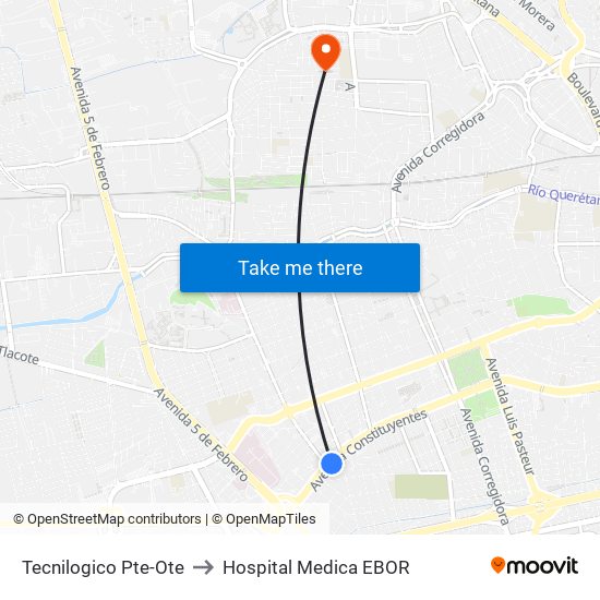 Tecnilogico Pte-Ote to Hospital Medica EBOR map