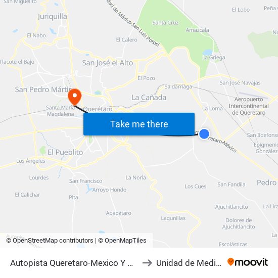 Autopista Queretaro-Mexico Y Parque Industrial El Marques to Unidad de Medicina Familiar #9 map