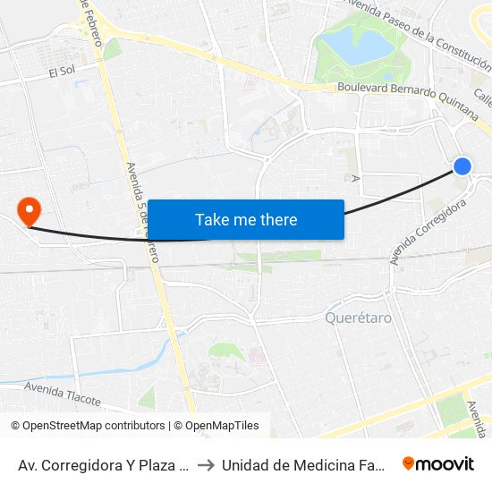 Av. Corregidora Y Plaza Dorada to Unidad de Medicina Familiar #9 map