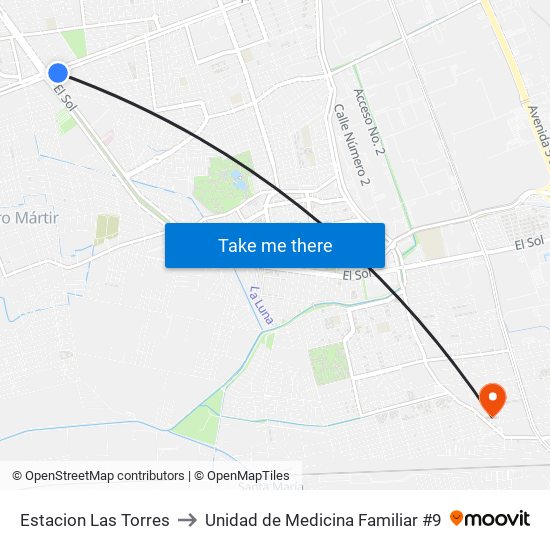Estacion Las Torres to Unidad de Medicina Familiar #9 map
