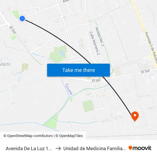 Avenida De La Luz 1323 to Unidad de Medicina Familiar #9 map