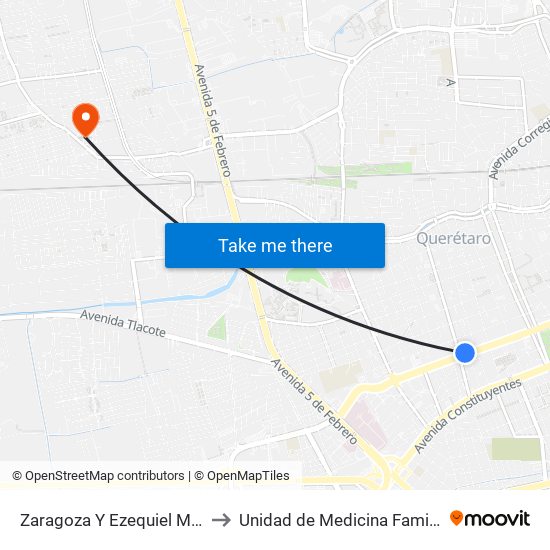 Zaragoza Y Ezequiel Montes to Unidad de Medicina Familiar #9 map