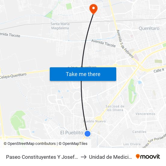 Paseo Constituyentes Y Josefa Ortiz De Dominguez to Unidad de Medicina Familiar #9 map