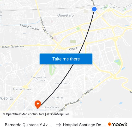 Bernardo Quintana Y Av. Universidad to Hospital Santiago De Queretaro map