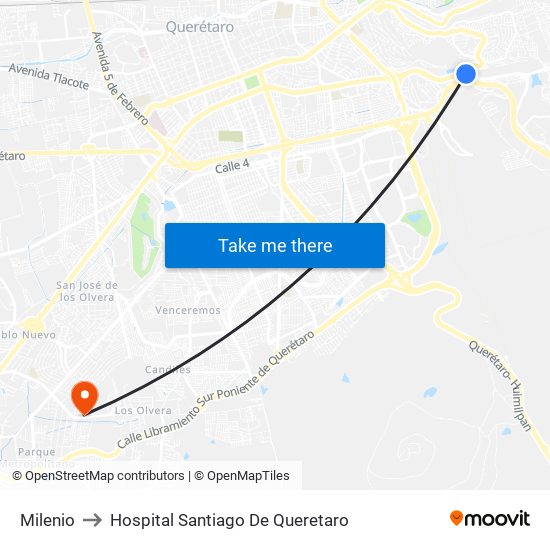 Milenio to Hospital Santiago De Queretaro map