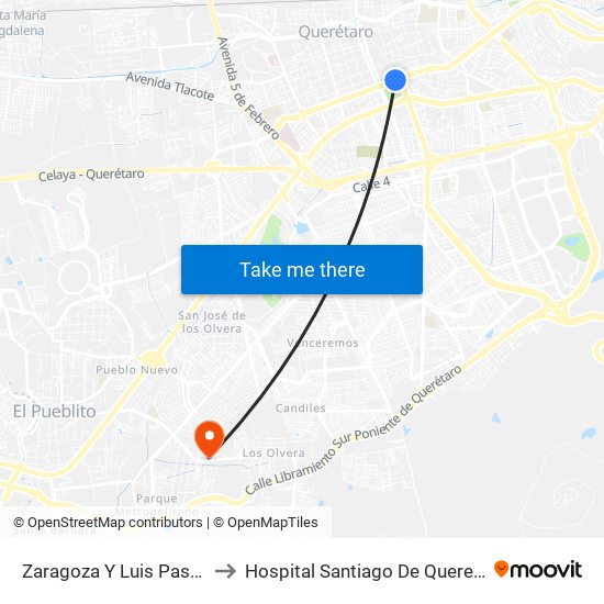 Zaragoza Y Luis Pasteur to Hospital Santiago De Queretaro map