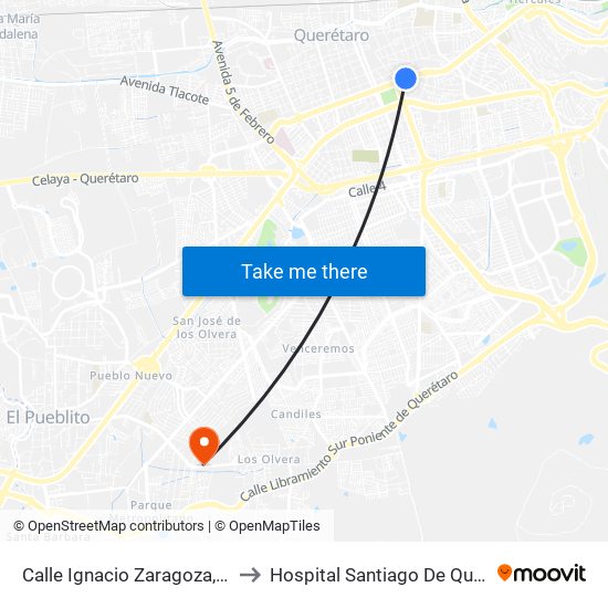 Calle Ignacio Zaragoza, 109_4 to Hospital Santiago De Queretaro map