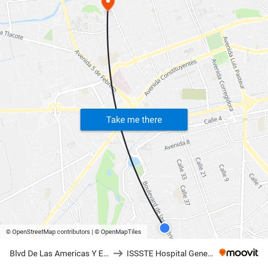 Blvd De Las Americas Y Enrique Bordes to ISSSTE Hospital General Queretaro map