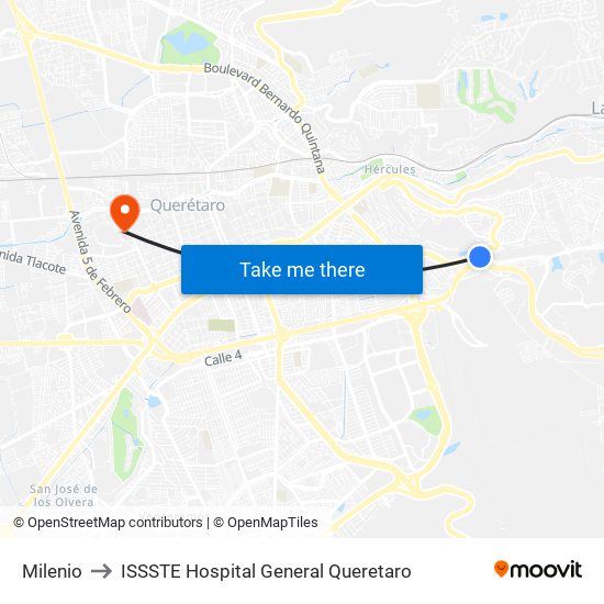 Milenio to ISSSTE Hospital General Queretaro map