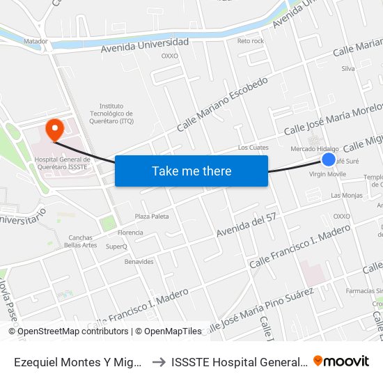 Ezequiel Montes Y Miguel Hidalgo to ISSSTE Hospital General Queretaro map