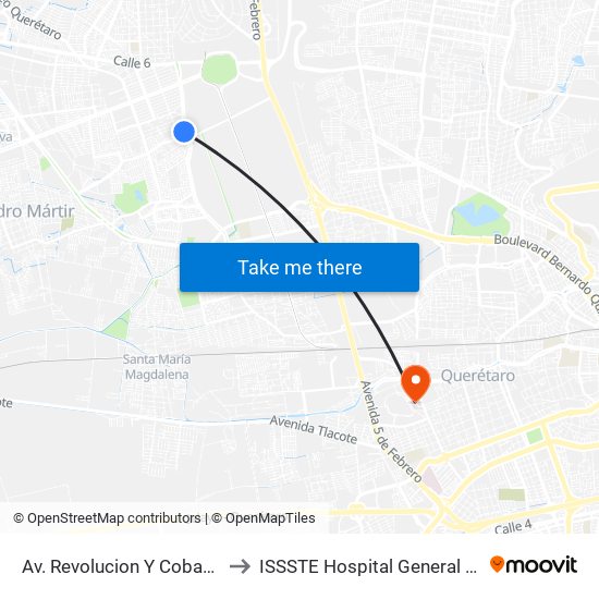 Av. Revolucion Y Cobaq Satelite to ISSSTE Hospital General Queretaro map