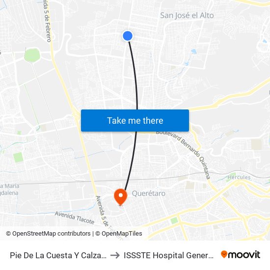 Pie De La Cuesta Y Calzada De Belen to ISSSTE Hospital General Queretaro map