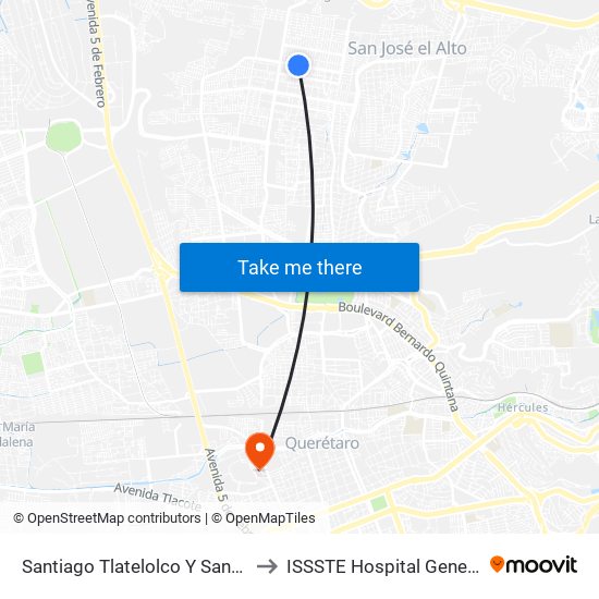 Santiago Tlatelolco Y Santiago Del Oeste to ISSSTE Hospital General Queretaro map