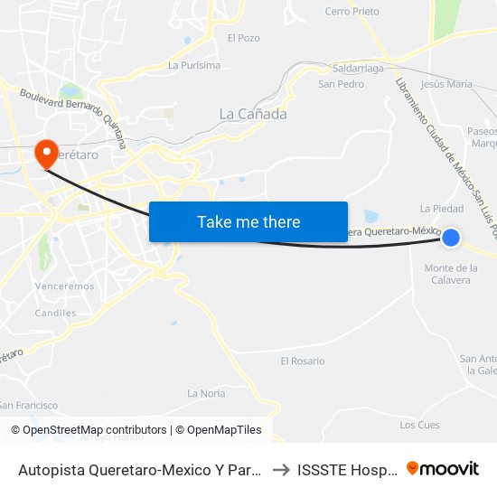 Autopista Queretaro-Mexico Y Parque Industrial El Marques to ISSSTE Hospital General map