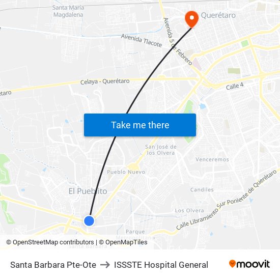 Santa Barbara Pte-Ote to ISSSTE Hospital General map