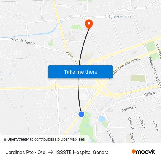 Jardines Pte - Ote to ISSSTE Hospital General map