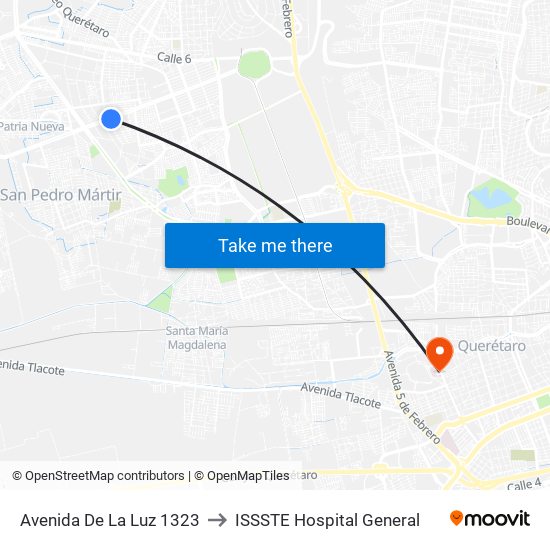 Avenida De La Luz 1323 to ISSSTE Hospital General map