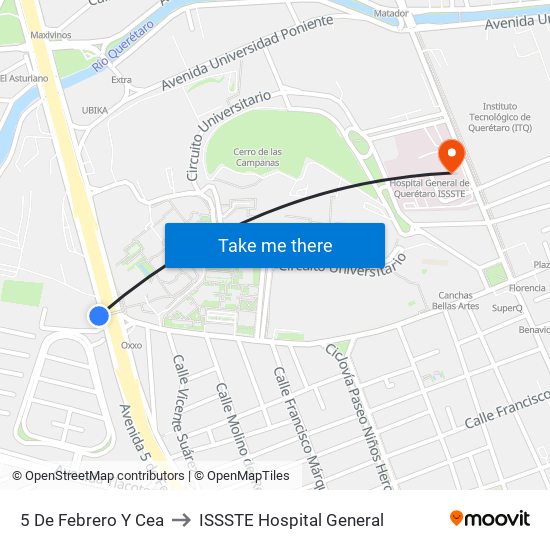 5 De Febrero Y Cea to ISSSTE Hospital General map