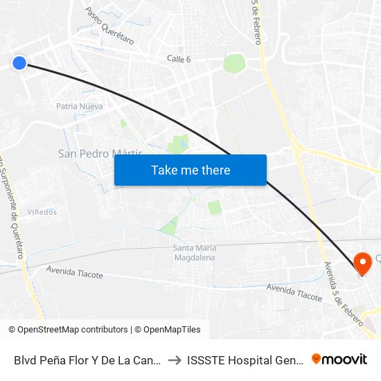 Blvd Peña Flor Y De La Cantera to ISSSTE Hospital General map