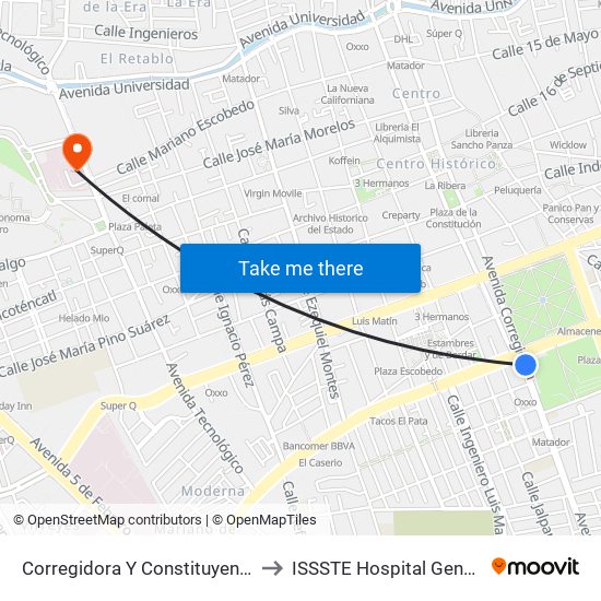 Corregidora Y Constituyentes to ISSSTE Hospital General map