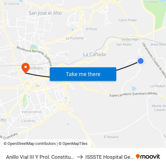 Anillo Vial III Y Prol. Constituyentes to ISSSTE Hospital General map