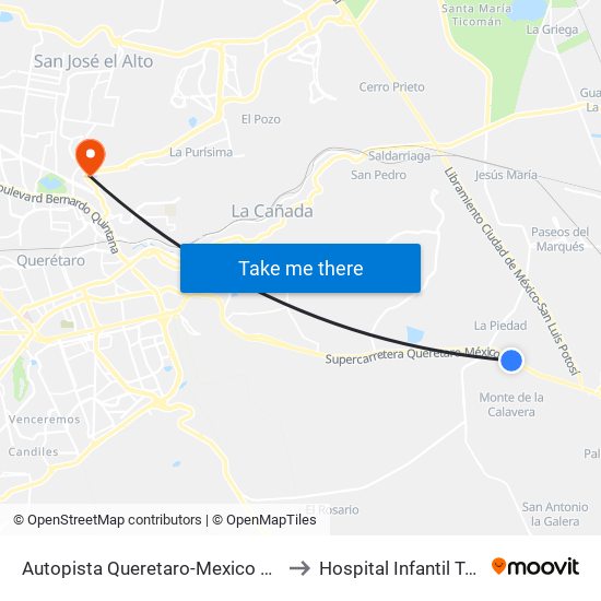 Autopista Queretaro-Mexico Y Parque Industrial El Marques to Hospital Infantil Teleton de Oncología map